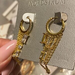 Nordstrom Gold Plated Cubic Zirconia Chain Drop Huggie Earrings